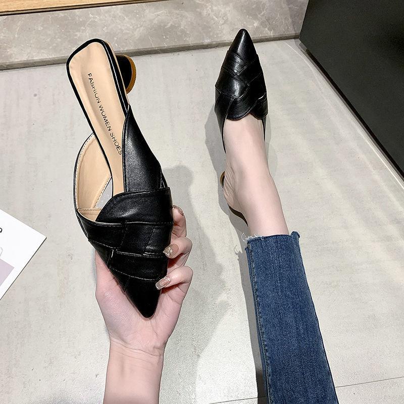 Summer New 2025 Women's Mules Shoes for Women Slippers Leather Slipper Designer Sandals Luxury Fashion Comfortable Low Heel Sexy