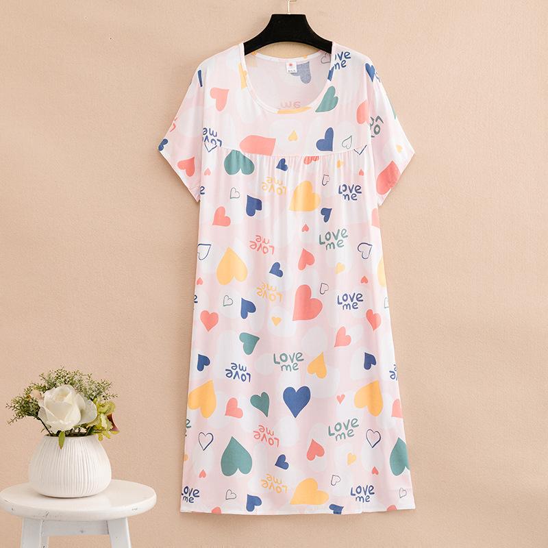 

A Mid-length Pure Cotton Silk Sleeping Dress for A 50-year-old Middle-aged Woman in Summer. It s A Fashionable Knee-length Dress one size