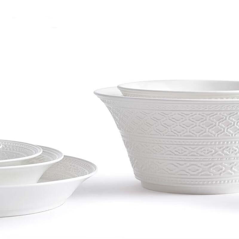 Huihuang Embossed White Ceramic Dinnerware Set, 52-Piece