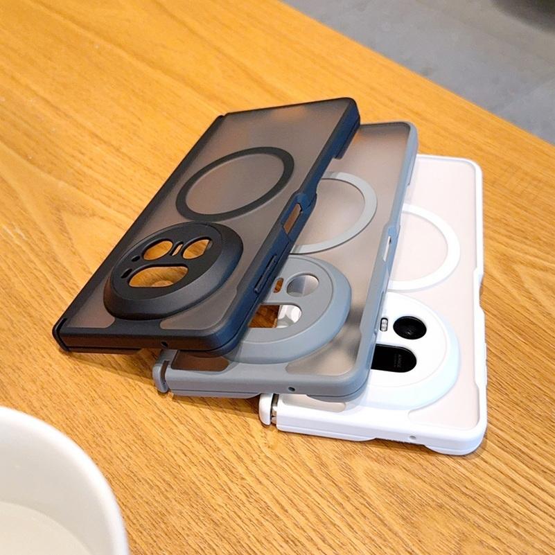 Frosted Matte Semi-Transparent Magnetic Center Axis Phone Case For Honor Magic V5 magic V3 V2 With Magnetic Ring Protect Cover