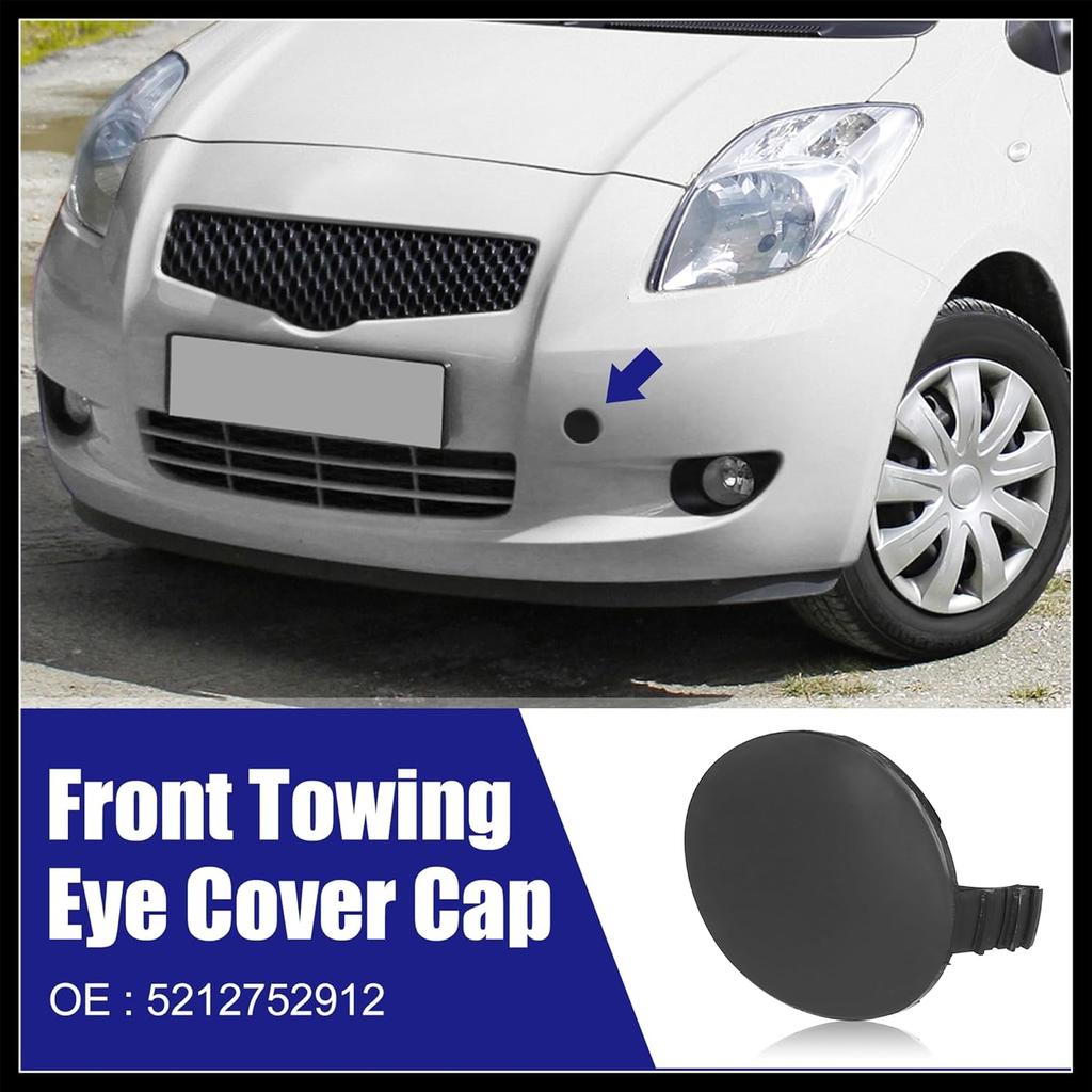 Black Front Right Bumper Tow Hook Towing Eye Cover Cap Replacement 52127-52909 for Toyota Yaris 2006-2008 Durable Material
