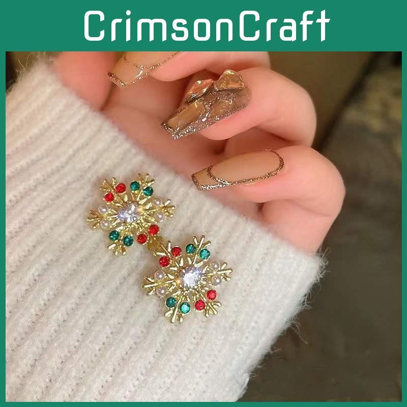 Christmas Snowflake Earrings With Crystals Geometric Alloy Design For Women