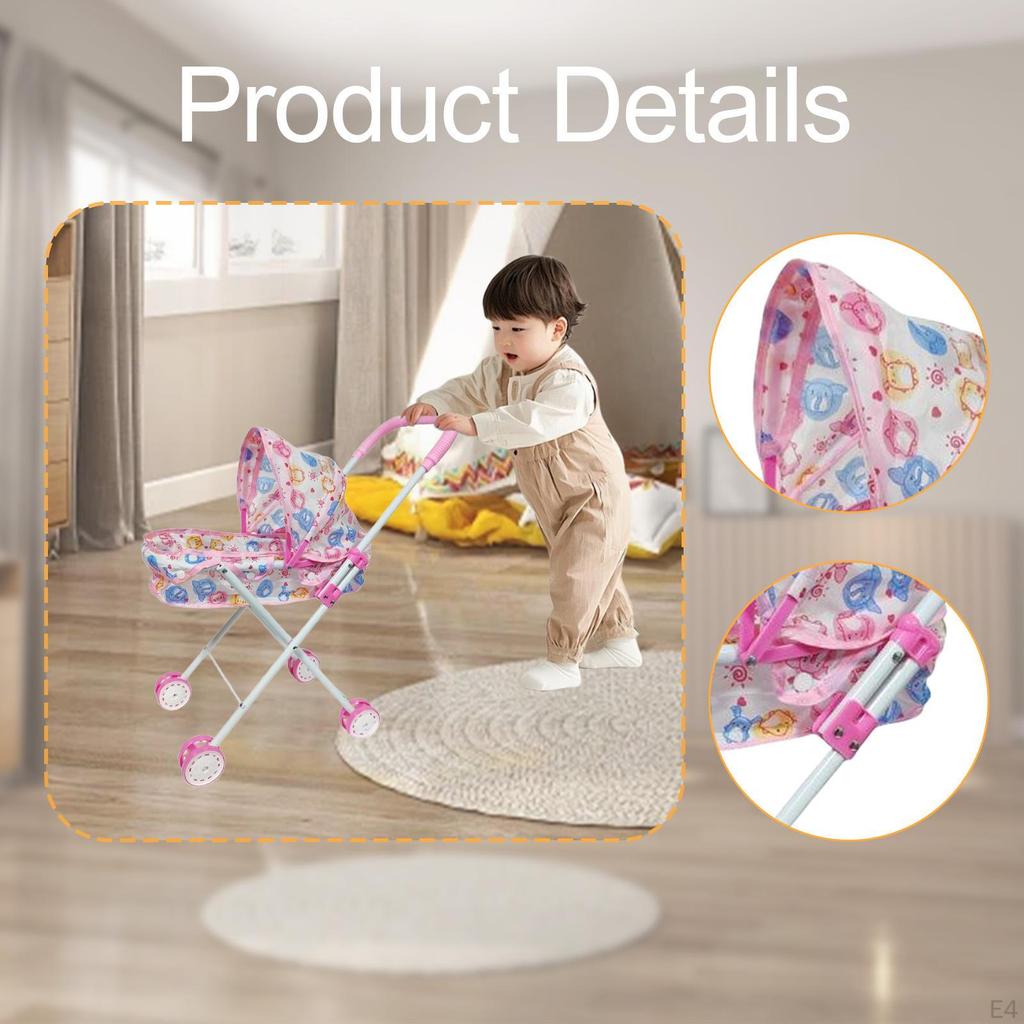 Doll Kids Play Toy Coordination Folding Educational Pram Push Cart for Party Holiday