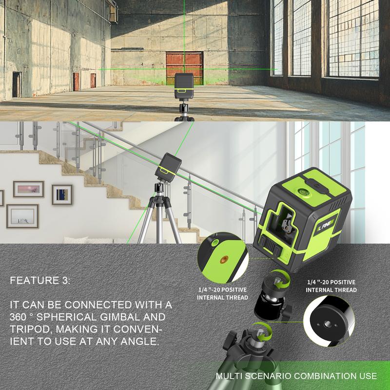 Lfine Laser Level 2 Lines Cross Green Level Laser Horizontal Vertical Nivel Laser Automatic 360°Self-Leveling Laser Level Tools