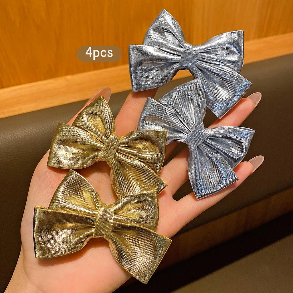 4 gold and silver bow hair clips, fashionable hair accessories suitable for daily use