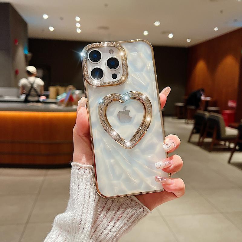 Luxus Glitzer Strass Transparent 3D Herz Handyhülle Für iPhone 16 15 14 13 11 12 16 Pro Max Stoßfest Verchromte Rückseite