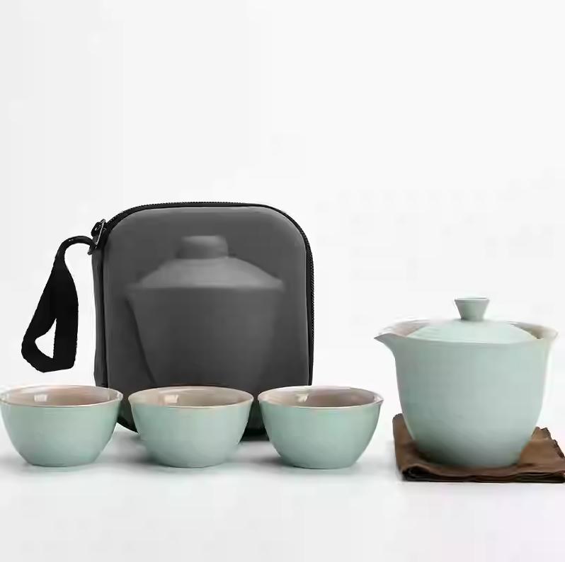 Travel Tea Set Quick Cup Portable Camping Outdoor Travel Brewing Tea Cup One Pot Three Cups Teapot