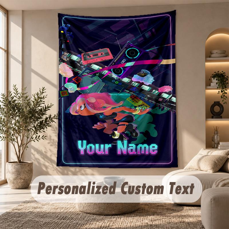 Splatoon Tapestry, Personalized Custom Text, Wall Hanging Tapestry For Living Room Home Wall Decor