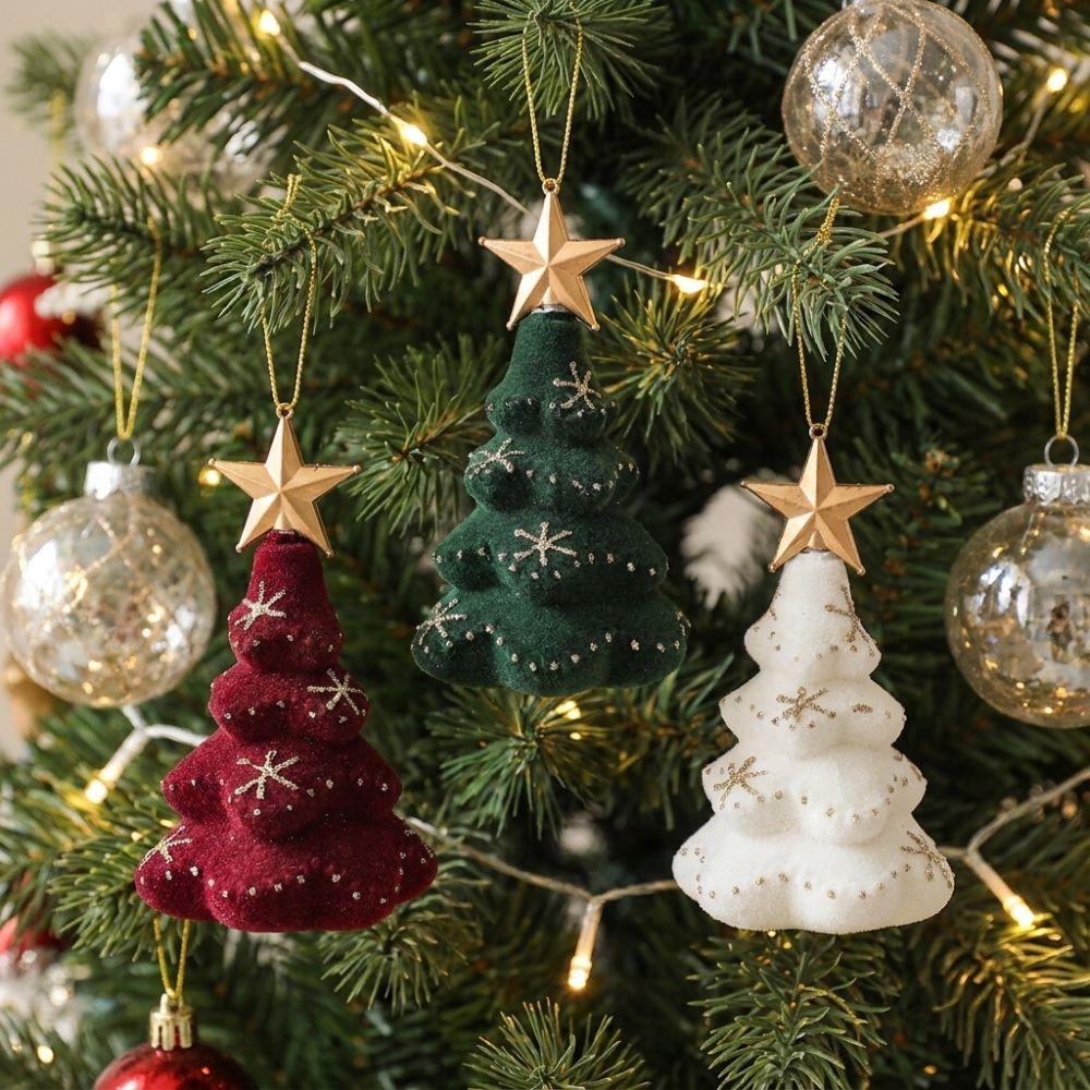 Velvety Flocked Christmas Tree Ornament Glitter Mini Christmas Tree Hanging Decor Seasonal Use