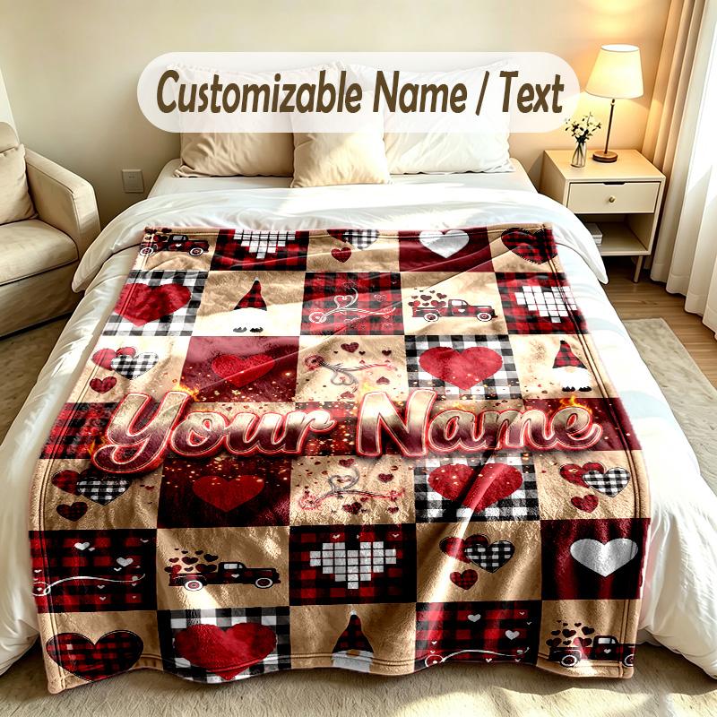 Gnome Theme Custom Blanket Personalized Name & Text Customized Soft Warm Throw Blanket Home Decor