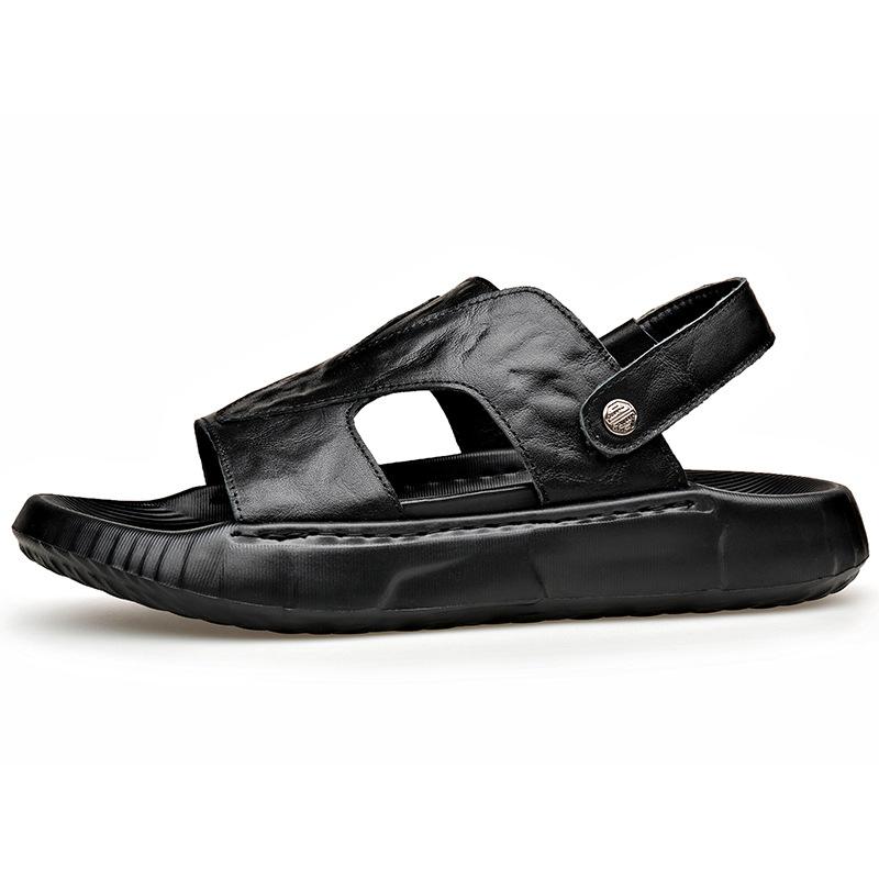Fashion Genuine Leather Sandals for Men 2005 Summer New Designer Dual-use Black Slipper Shoes Male Fashion Casual Light Beach Shoes Man