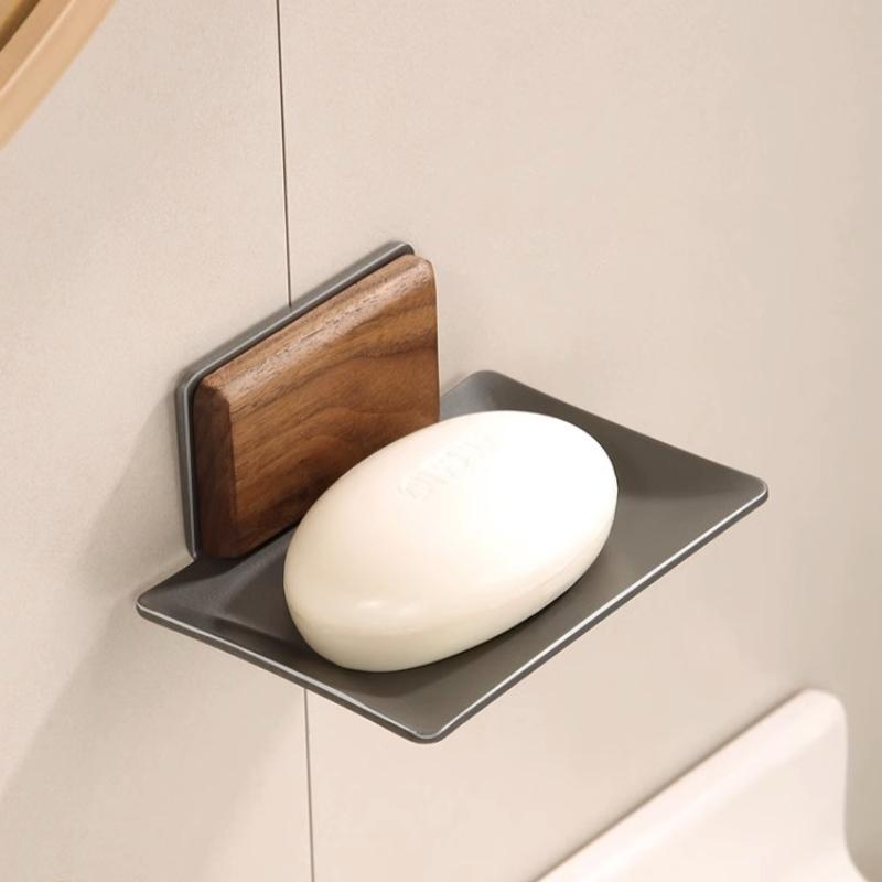 Bathroom Non Perforated Soap Box Toilet Wall Mounted Soap Dish Holder Walnut and Beech Wood Light Luxury Soap Holder