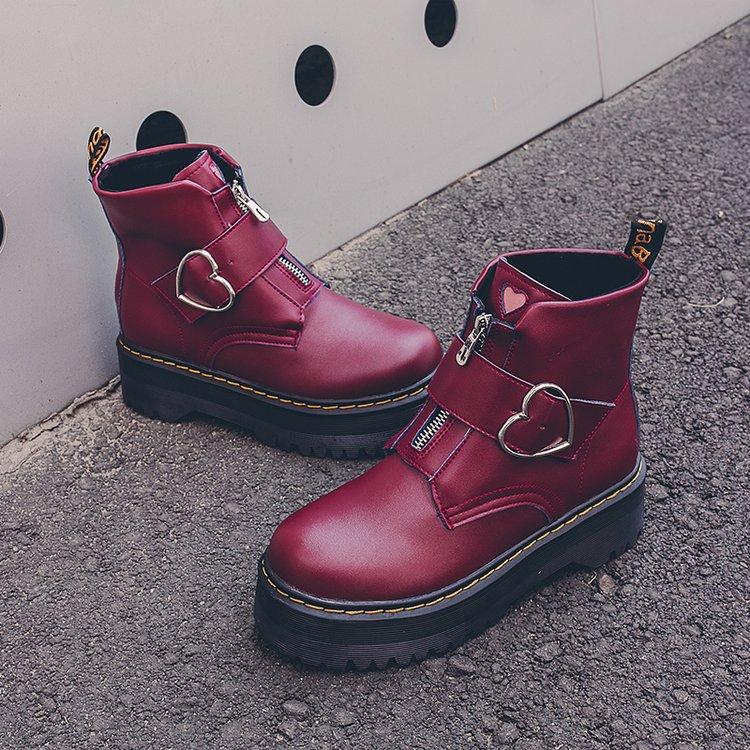 Women's Ankle Boots Autumn Spring Ladies Heels Platform Shoes Female Chunky Leather Flat Heels Booties C736