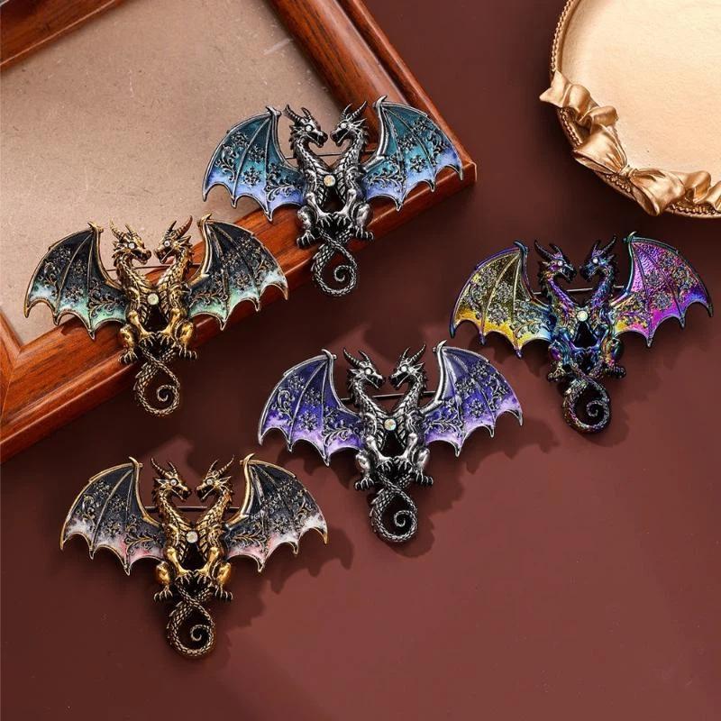 Matte Finish Metal Double Headed Dragon Brooch 1Pcs Unisex Animal Pin Fashion Accessory for Blazer Backpack Daily Outfit