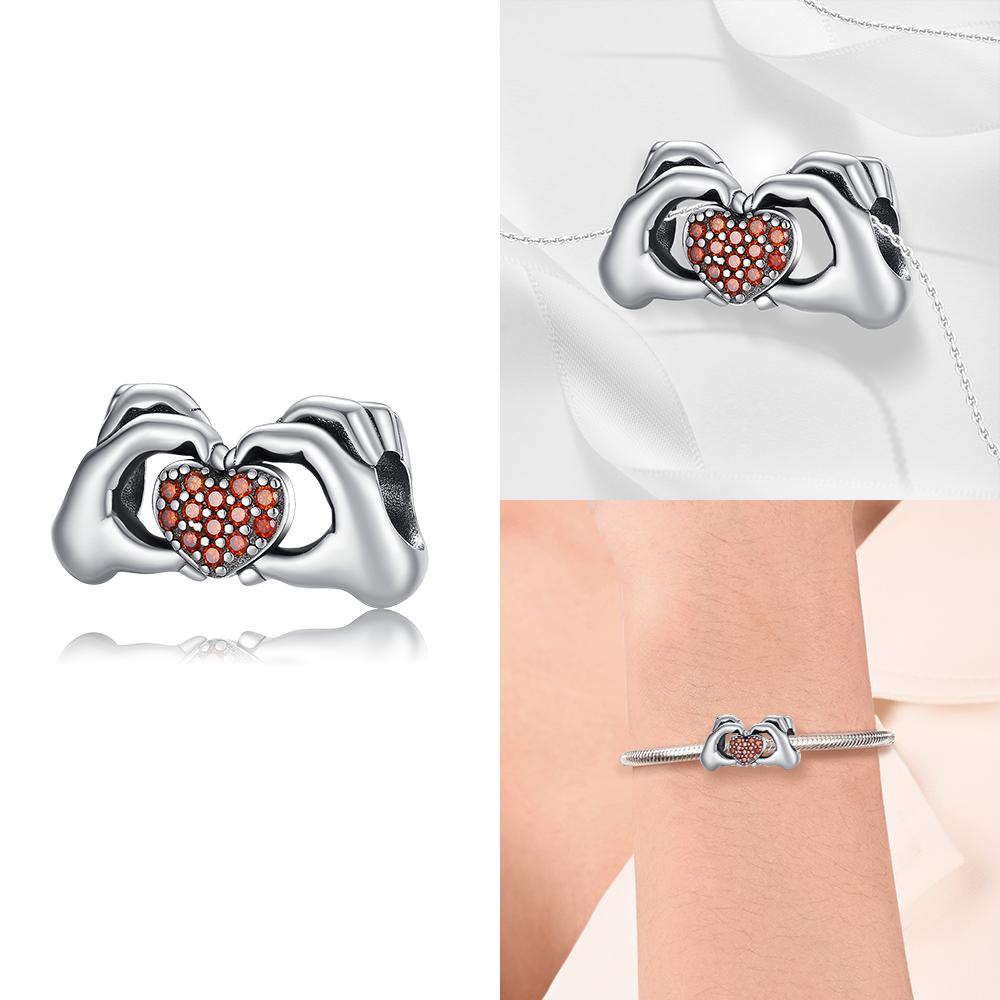 Rose Pink Zircon Love Heart Color-Changing Beads Fit Bracelet Charms Copper Original Jewelry Couple Wedding Diy Accessories