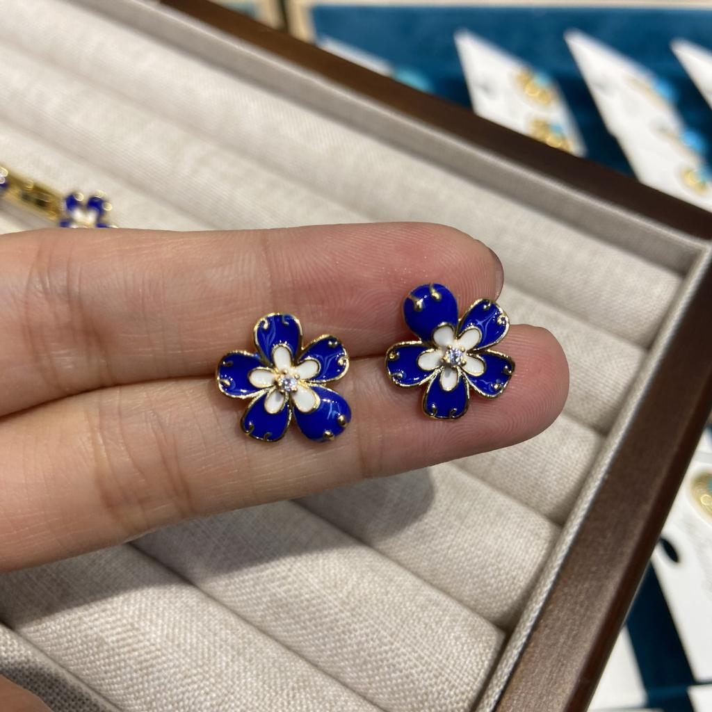 Delicate Small Fresh Enamel Dripping Oil Blue And White Flower Necklace Bracelet Stud Earrings Jewelry Versatile Bracelet Bracelet Women