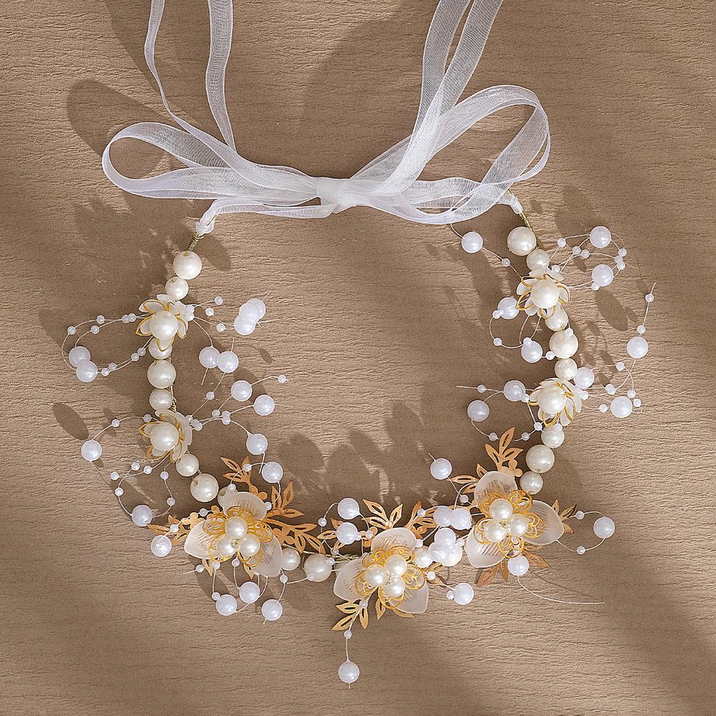 Pearls Headbands for Women Girls Bride Wedding Hairbands White Flower Tiaras and Crowns Korean Fashion Headdress Hair Jewelry