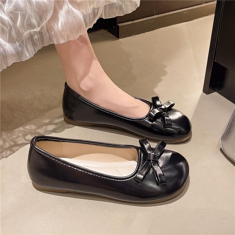 Plus Size Women's French Mary Jane 2025 New Round Toe Shallow Mouth Bow Single Shoes