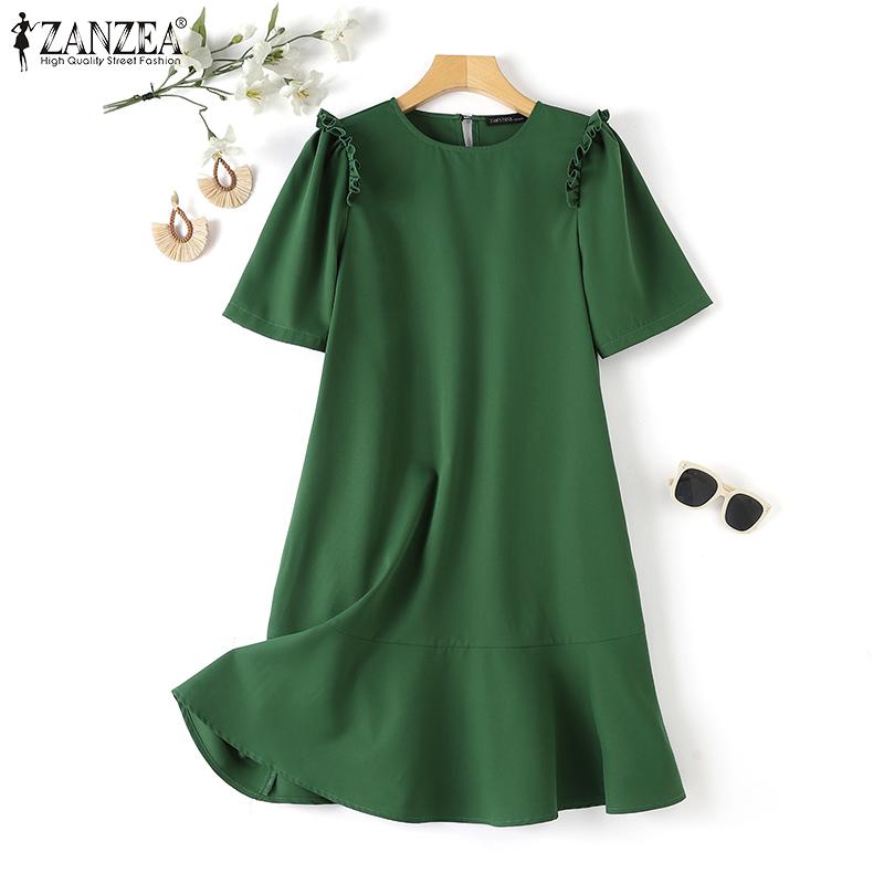 

ZANZEA Женское повседневное свободное летнее платье с круглым вырезом и короткими рукавами