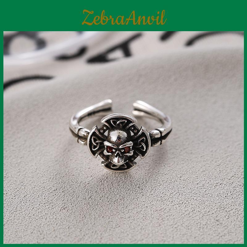 Unique Vintage Geometric Skull Zircon Ring For Women Adjustable Punk Fashion Accessory