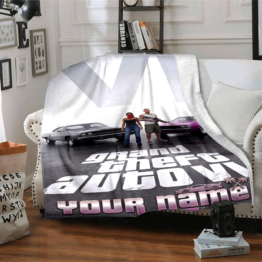 Gta Customize Text Blanket Gift Customizable Blanket Soft & Cozy for Bed Chair Home Decor Living Room Four Seasons Universal