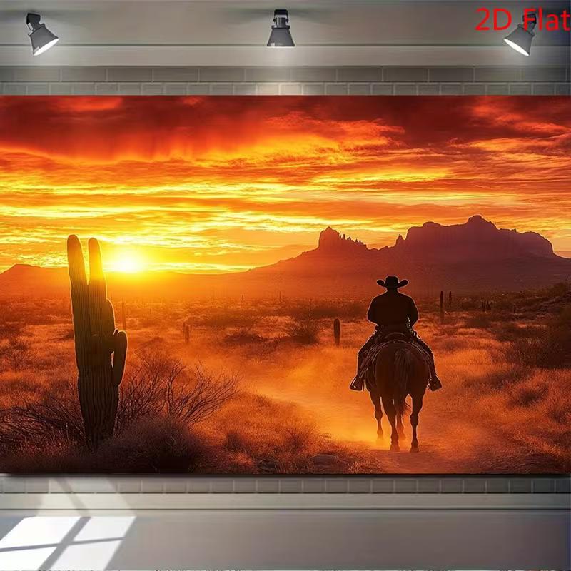 2D Retro Cowboy on Horse Silhouette Background for Western Themed Photoshoot 47.2x31.5inch/120*80cm