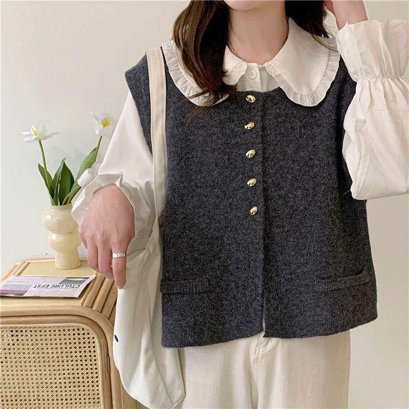 Round Neck Knitted Vest Loose Waistcoat Elegant Sweater Vest Top