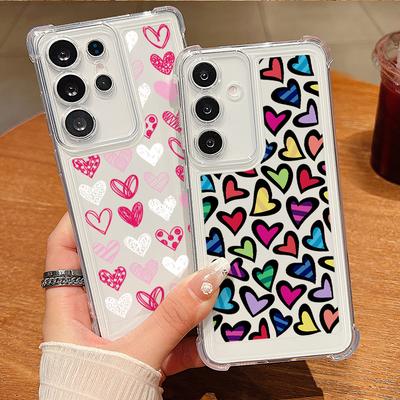 Color Love Hearts Print Clear Anti-Fall Case For Samsung S25 S24 FE S23 Ultra S22 A56 A16 A36 A55 A15 Slim Shockproof Soft Silicone Phone Cover Shell