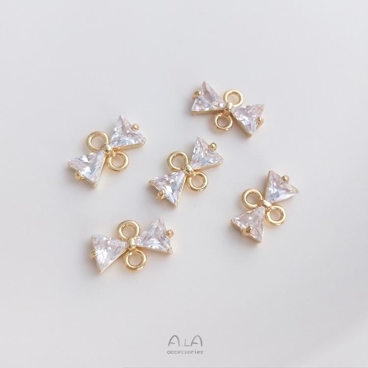 Gold-filled Zirconia Bowknot Bead Pin Pendant with Double-holed Bowtie Charm