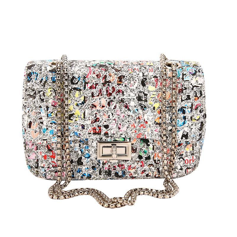 This Year's Popular Bag New 2025 European and American Fashion Wave Graffiti Shoulder Bag Women's Retro Chain Small Square Bag Pu