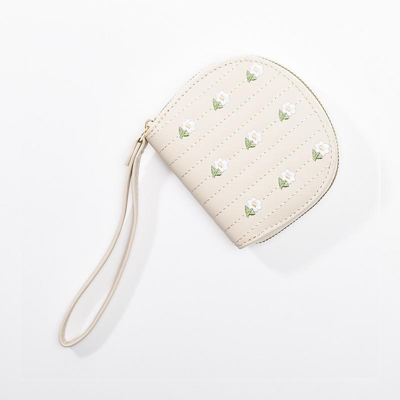 

Cute Pu Leather Coin Purse Women Short Fresh Floral Pattern Zipper Card Holder Multi-function Wallet білий