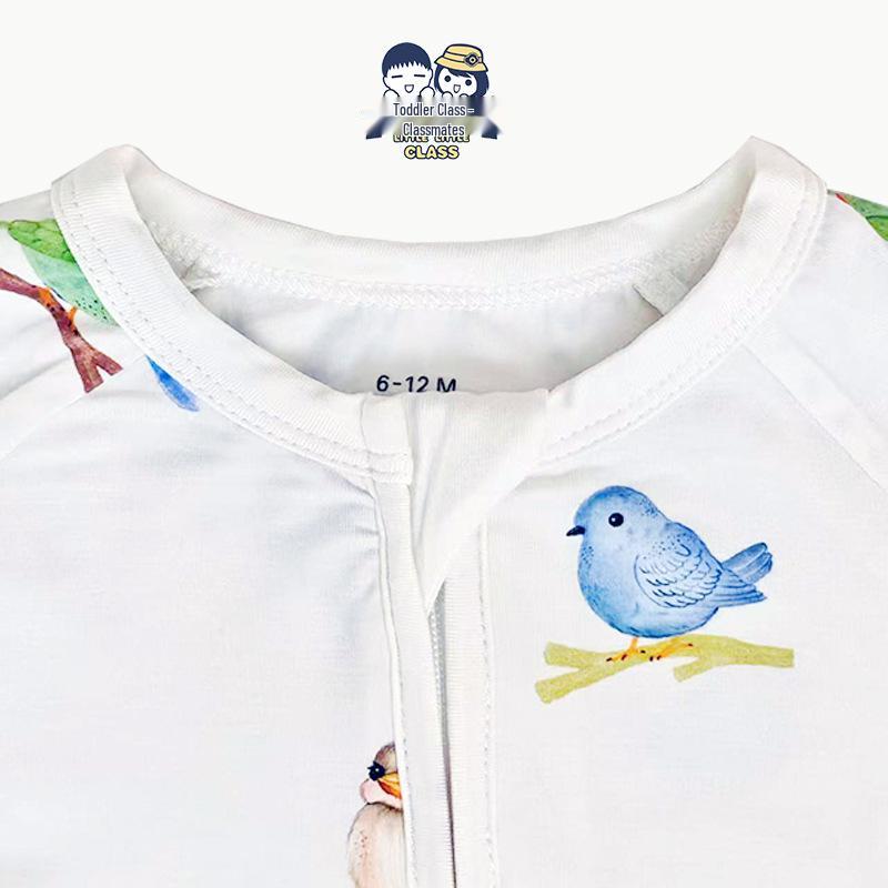 Bamboo Fiber Baby Romper with All-Over Print - Long Sleeve Onesie