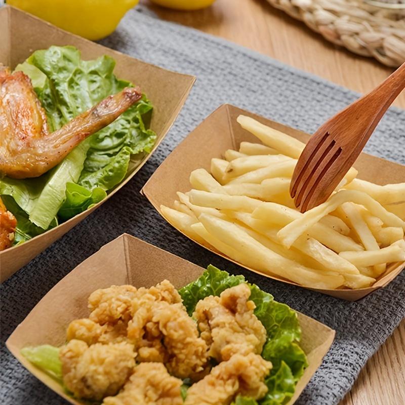 100pcs Kraft Paper Food Tray Heavy-duty Food Boat Trays Disposable Service Basket For Snacks Fries Tacos BBQ Party Tableware Set