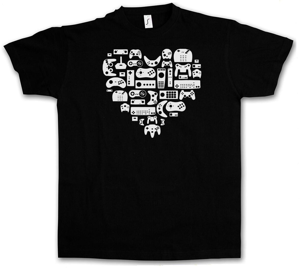 

CONTROLLER HEART I T-Shirt Mens Womens Tees Top Video Game Console NES Evolution Joystick Gamepad 4XL