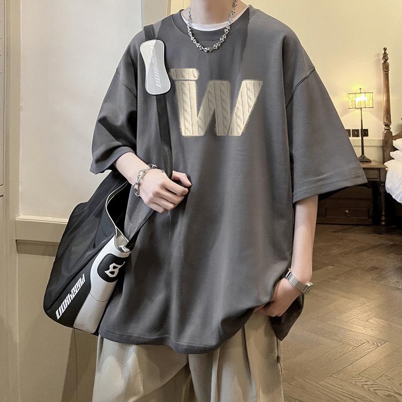 

Хлопчача футболка з важкої бавовни в американському ретро-стилі, літній тренд, винно-червоний/темно-синій, великий розмір L сірий