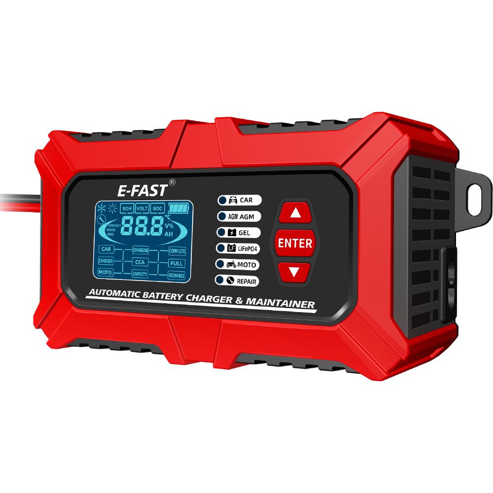 E-FAST 12V Battery Tester & Analyzer for Car/Motorcycle - Lead-Acid & Lithium-Iron Fast Charger