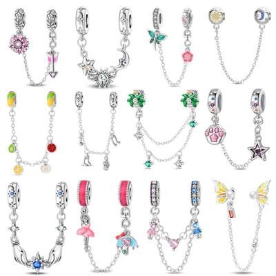 S925 Silver Adjustable Safety Chain DIY Bracelet Accessories with Butterfly Flower Charms for Handmade Jewelry Making