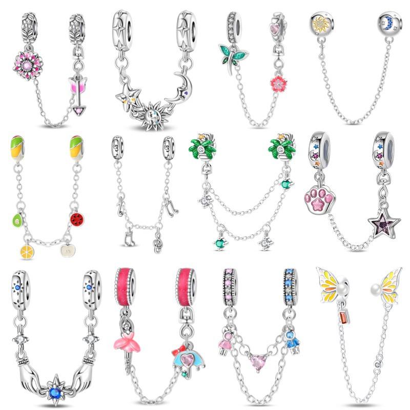 S925 Silver Adjustable Safety Chain DIY Bracelet Accessories with Butterfly Flower Charms for Handmade Jewelry Making