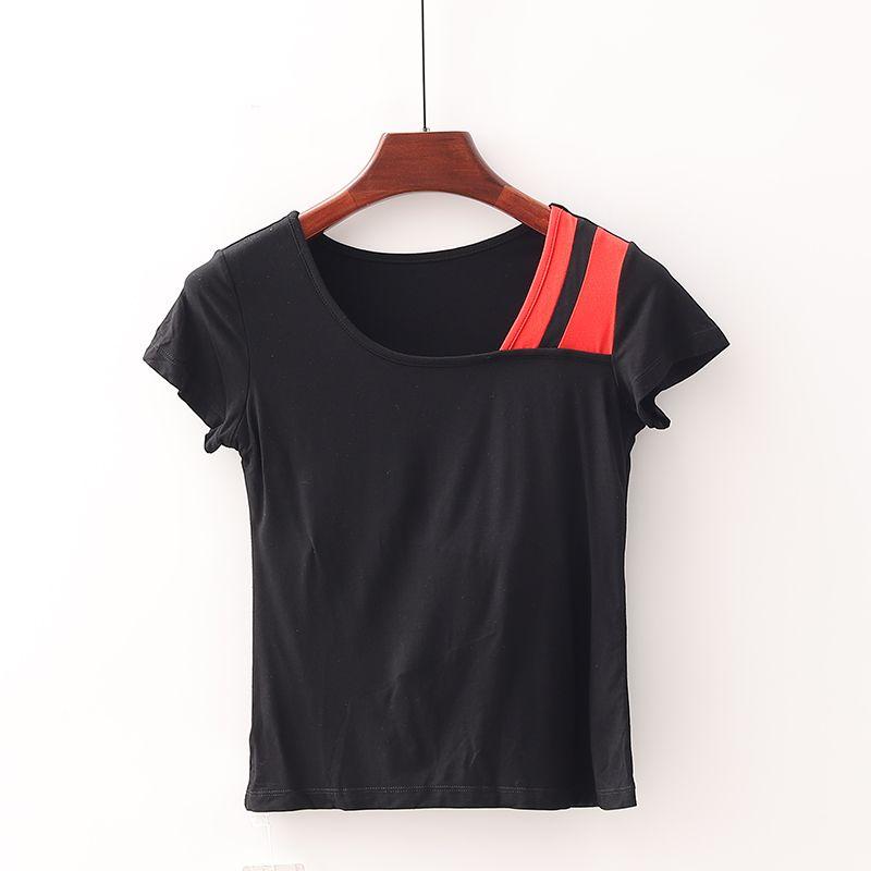 

[Fan] Shopping Mall Brand Discount Women s round Neck Elastic Lined Chest Pad Yoga Sports T-shirt 3s245 Black 5XL/190
