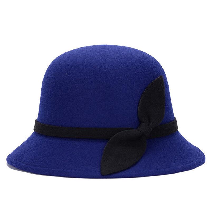 

Женская ретро шляпа из шерстяного фетра с бантом-листом