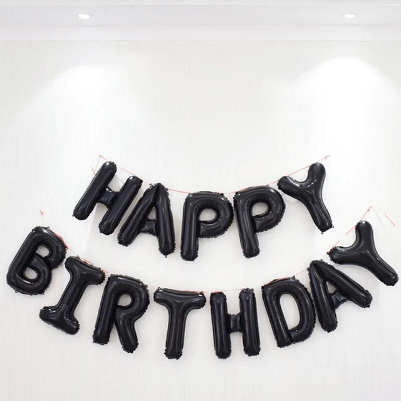 Black Latex Aluminum Foil Happy Birthday Balloons Set Baby Shower Globos For Boys Girls Birthday Party Decorations Supplies
