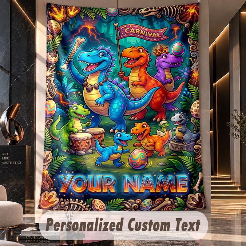 Dinosaur (50) Theme Custom Tapestry Personalized Custom Name Text Wall Hanging Tapestry Home Decor Background Cloth
