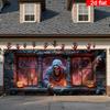 2D flat banner 1PC Large Halloween garage door banner - ghostly window scenes with glowing pumpkins and skeletons