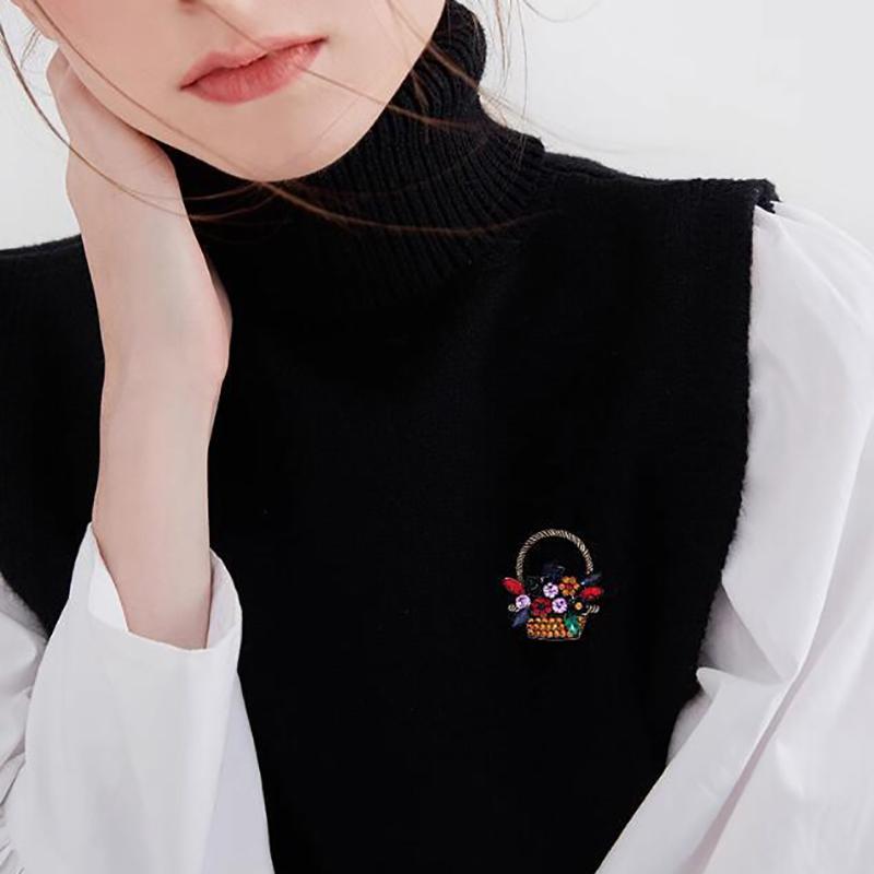 Trendy Colorful Flower Basket Enamel Brooches For Women Girls Luxury Temperament  Badges Clothing Accessories Gifts