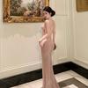 Light Luxury High-end Nude Sequins Suspender Dress, Female Sexy Backless Birthday Dress, Waist-wrapped Hip-wrapped Long Skirt