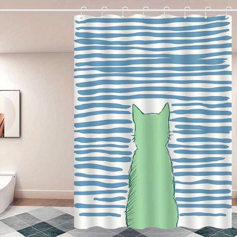 1pc Abstract Line Cat Silhouette Pattern Shower Curtain, High-end Elegant Bathroom Curtain, Bathroom Decoration Pattern
