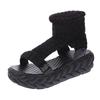 20 Types of Sweat-absorbing Muffin Wool Foot Cover Open-toed Women's Shoes, New Summer Hong Kong-style Sandals, Mid-heel Flat Bottom