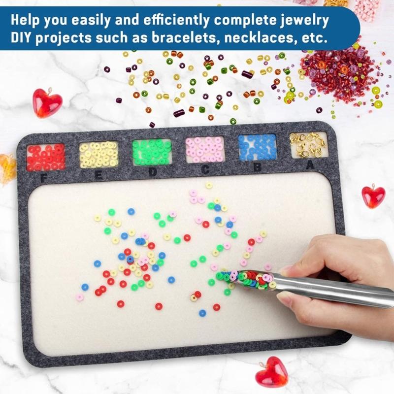 3/4Piece Jewelry Crafting Tools Kit With Felt Bead Mat 6 Compartments Metal Scoops Bead Craft Mat For Bead Organizing