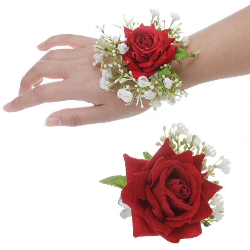 Artificial Silk Flower Groom Boutonniere Wedding Wrist Corsage Silk Flower for Special Event Business Meeting Photo Wear