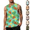 Men's Sleeveless Tank Top Casual Lightweight Summer Muscle Shirt Tropical Fruit and Lobster Print Beachwear